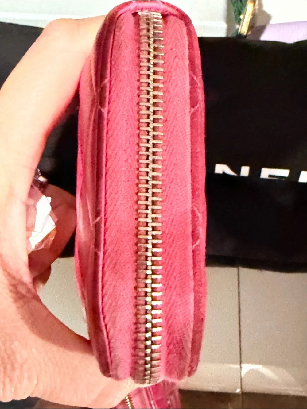 CHANEL Quilted Hot Pink Leather wallet with CC Logo